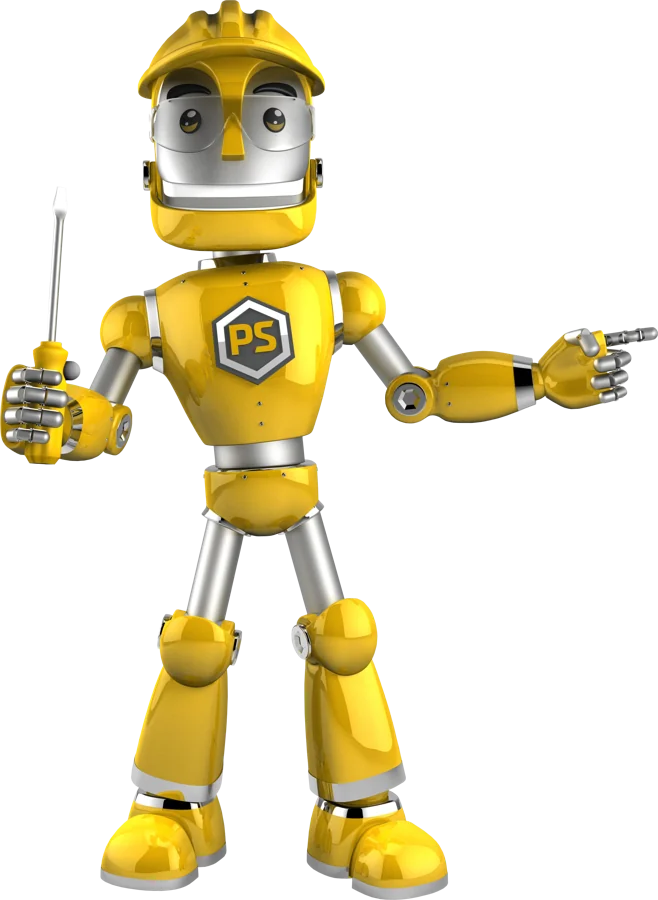 Mascote da PS apontando para as marcas Ciser e Âncora